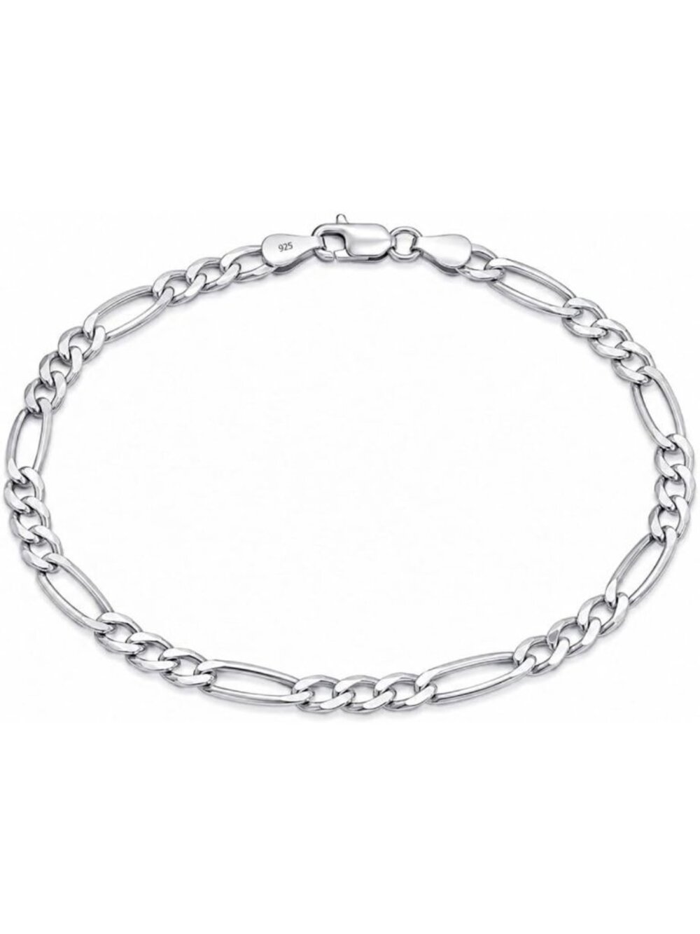 Solid 925 Sterling Silver Figaro Link Chain Bracelet | Diamond-Cut for Men